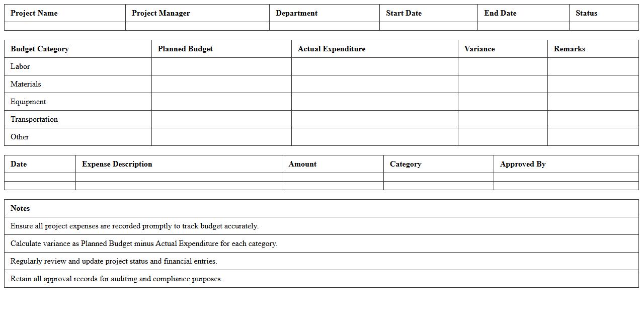Transportation Project Budget Tracking Excel Template