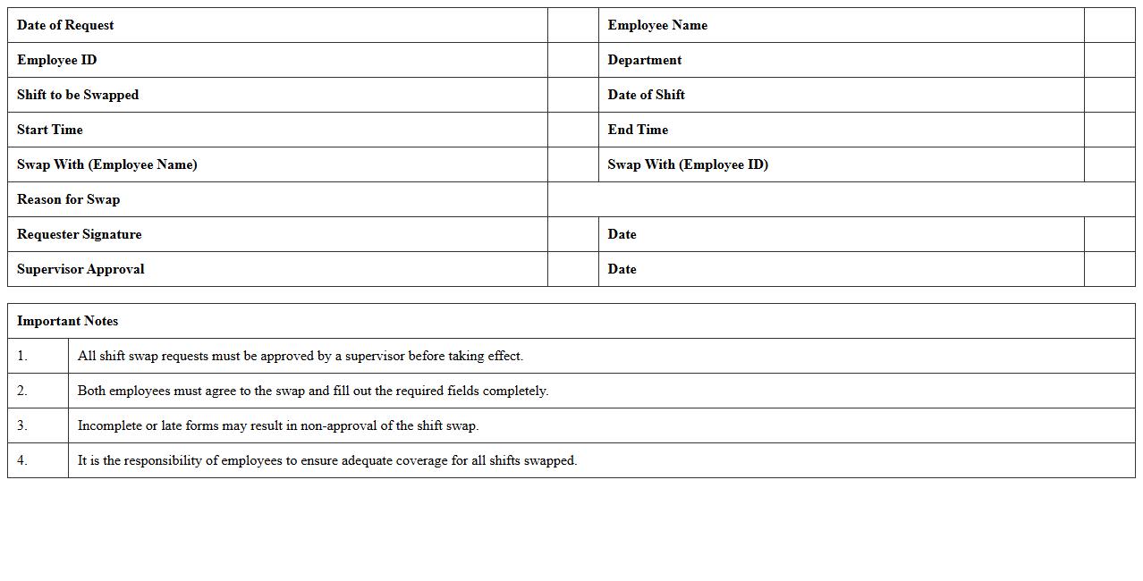 Transportation Shift Swap Request Form Excel