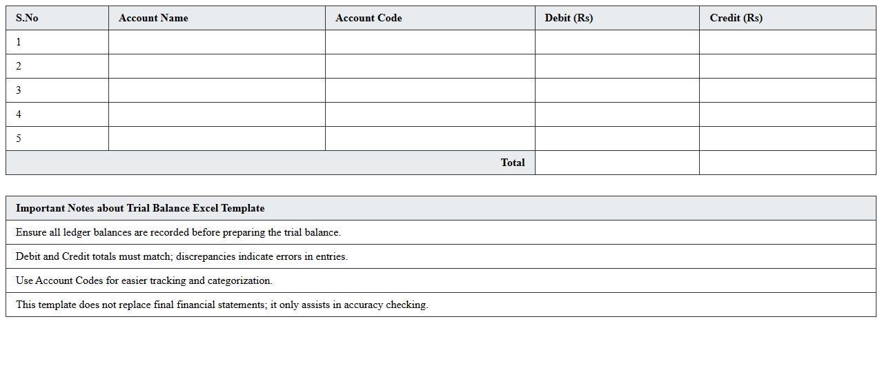 Trial Balance Excel Template