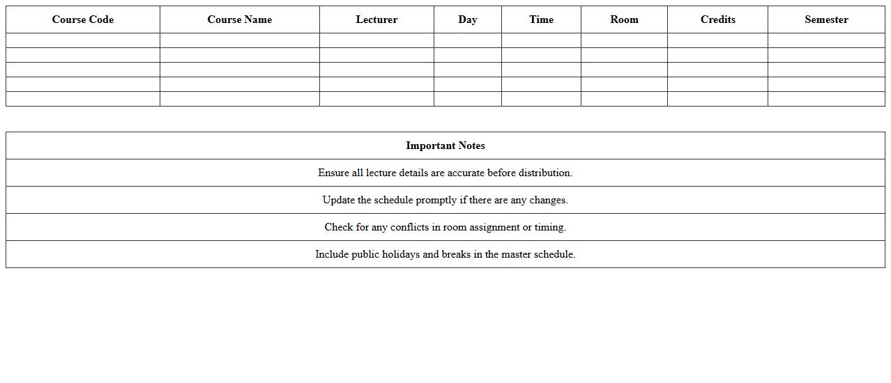 University Lecture Schedule Excel Format
