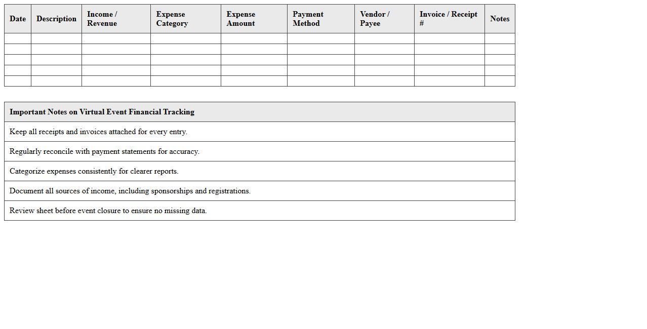 Virtual Event Financial Tracking Excel Sheet
