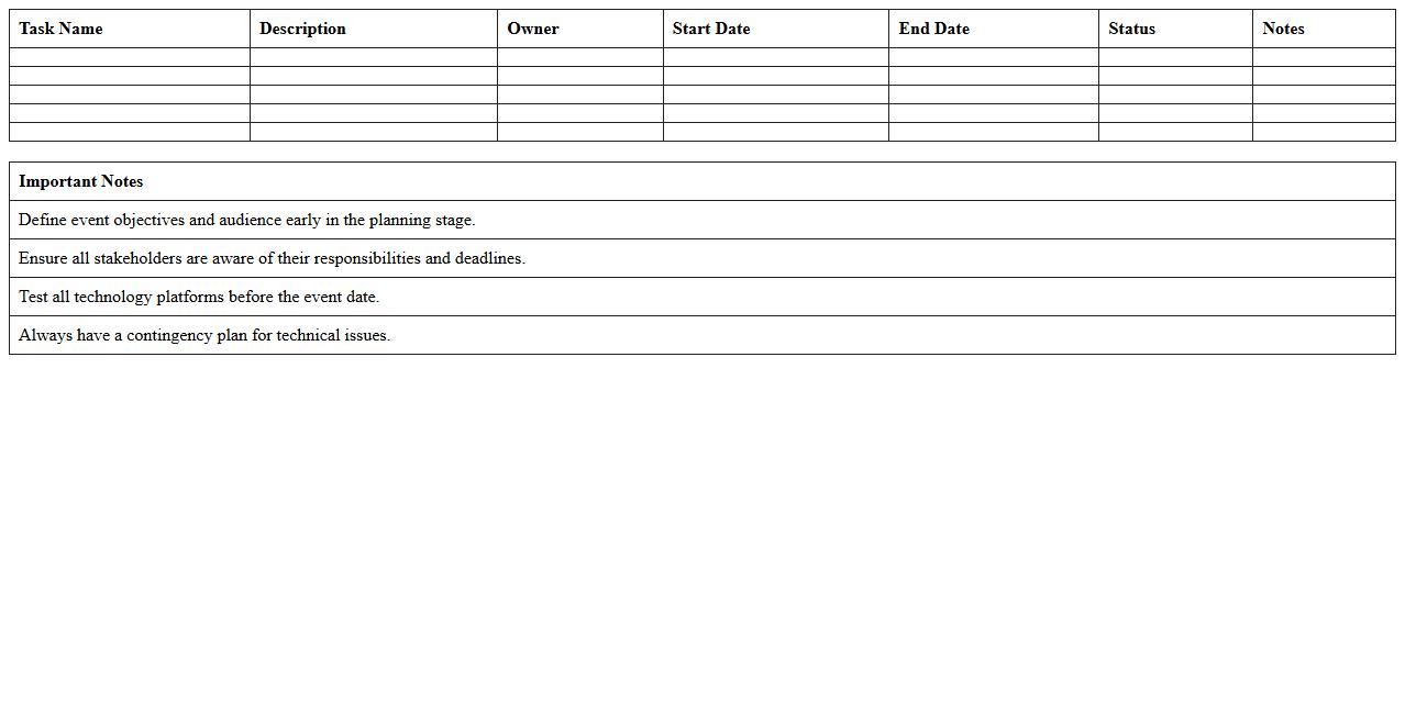 Virtual Event Task & Timeline Planner