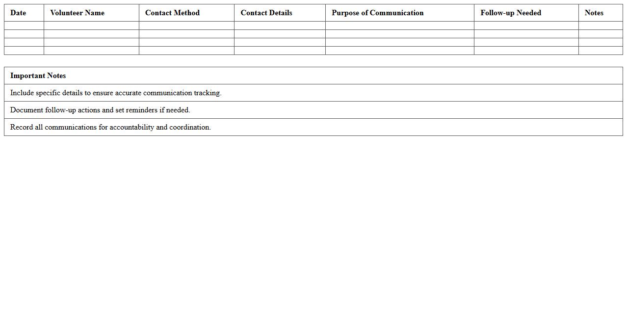 Volunteer Communication Log Template