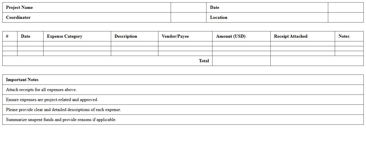 Volunteer Project Expense Summary Report