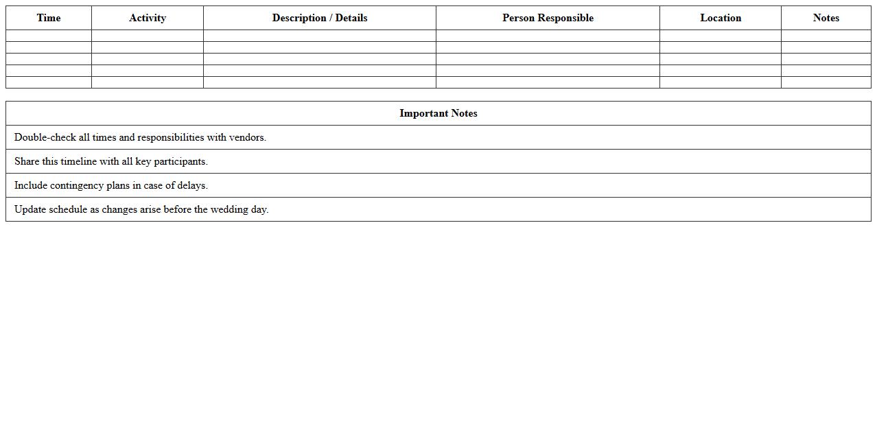 Wedding Event Timeline Schedule Spreadsheet