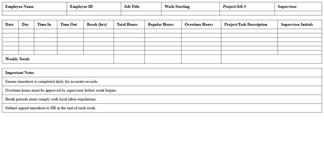 Weekly Construction Employee Timesheet Tracker