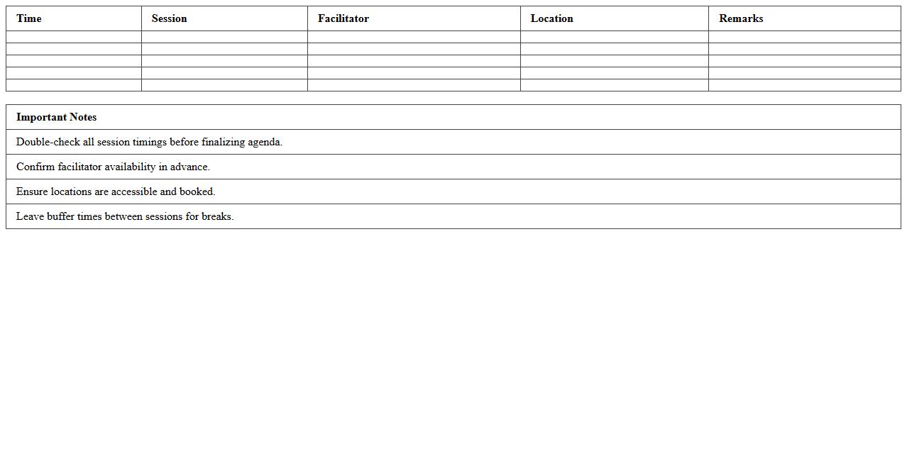 Workshop Event Agenda Table Excel Format