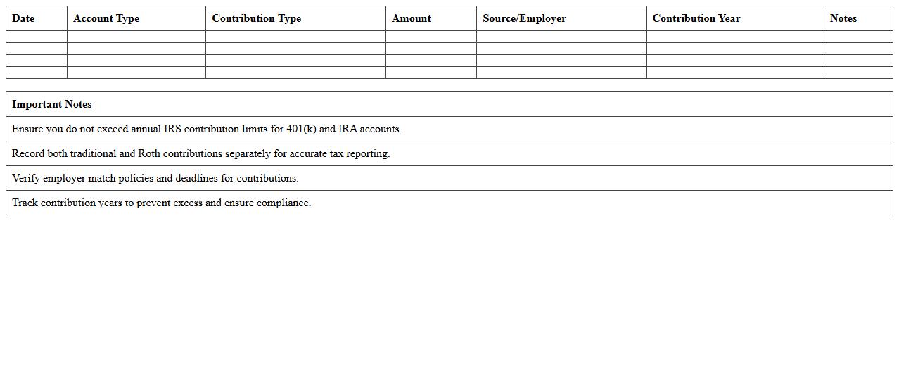 401(k) and IRA Contribution Log Template