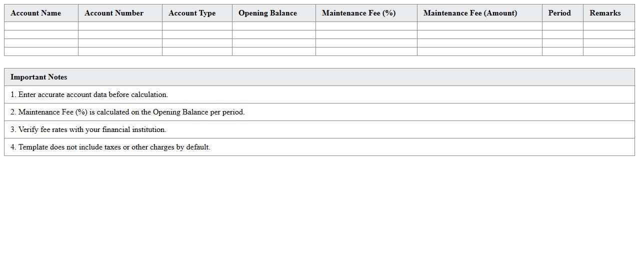 Account Maintenance Fee Calculator Spreadsheet