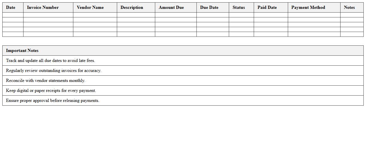 Accounts Payable Management Excel Sheet for Small Businesses