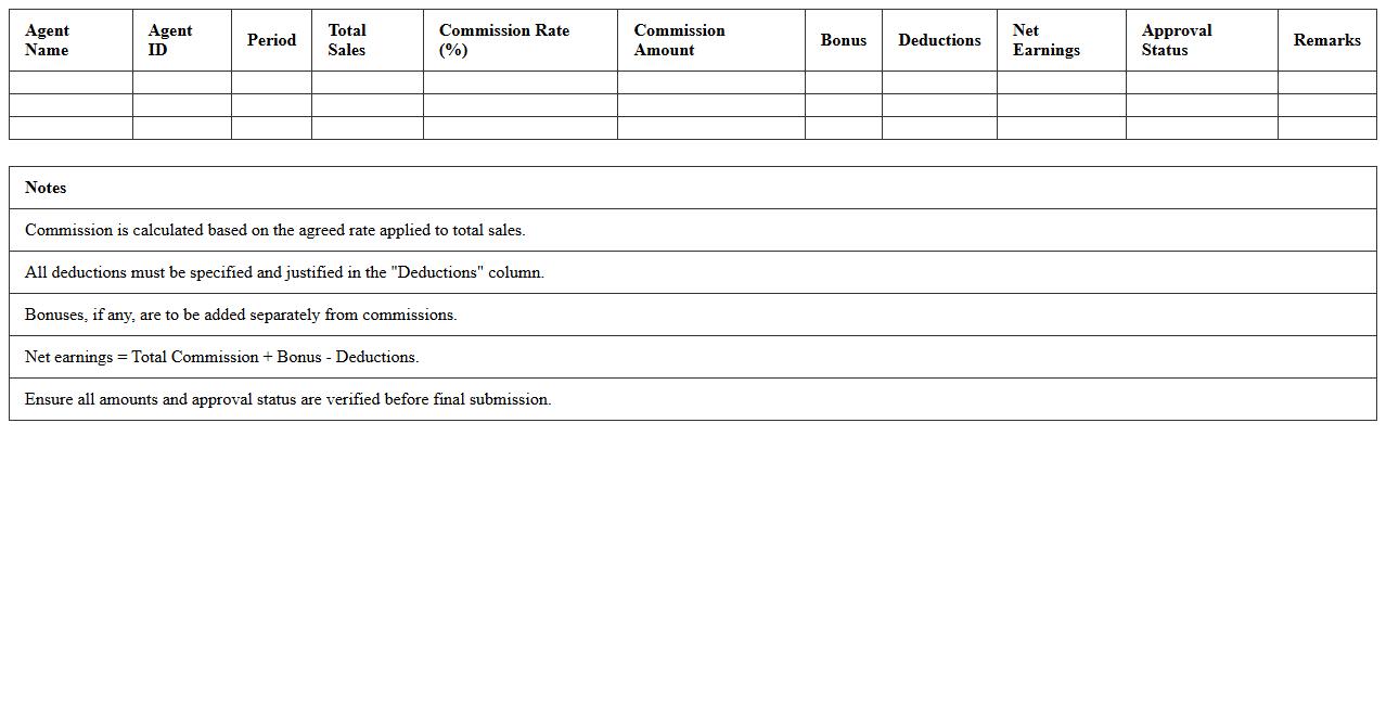 Agent Earnings and Commission Statement Excel