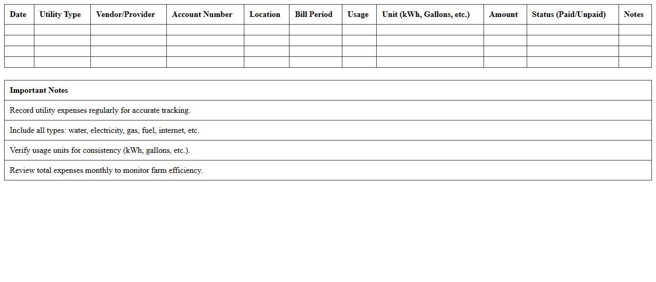 Agricultural Utilities Expense Sheet Excel Template