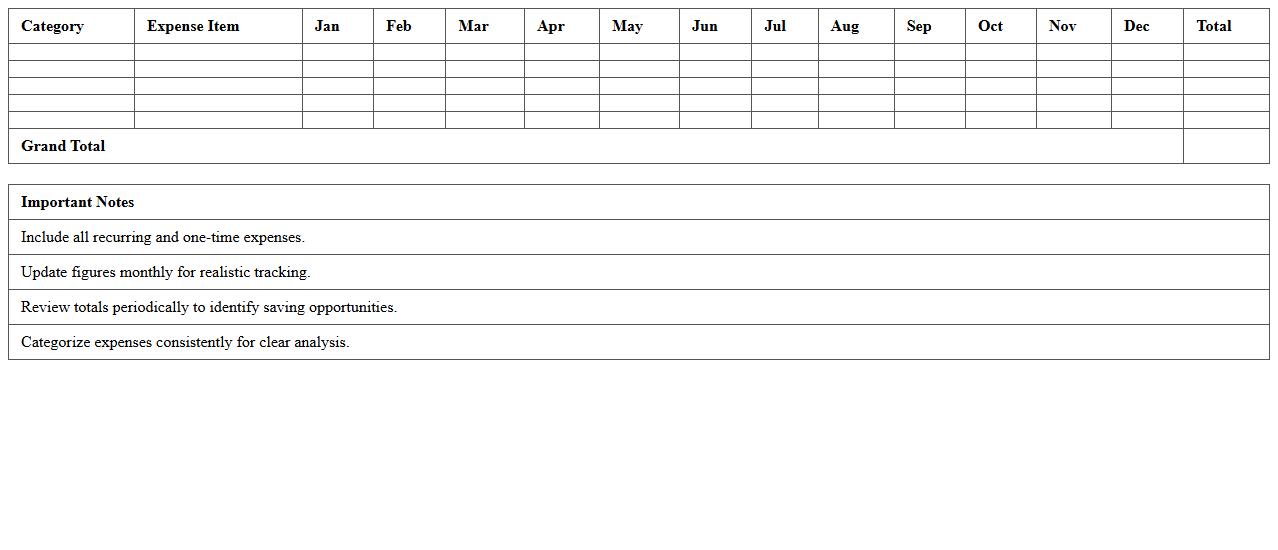 Annual Expense Summary Template for Small Business
