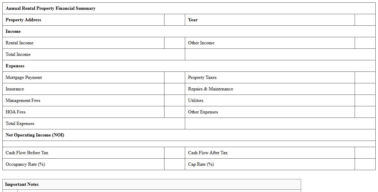 Annual Rental Property Financial Summary Excel Sheet