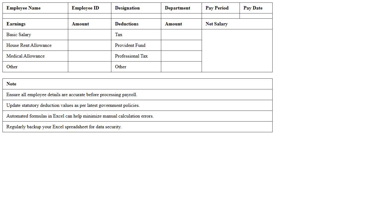 Automated Salary Payslip Excel Spreadsheet