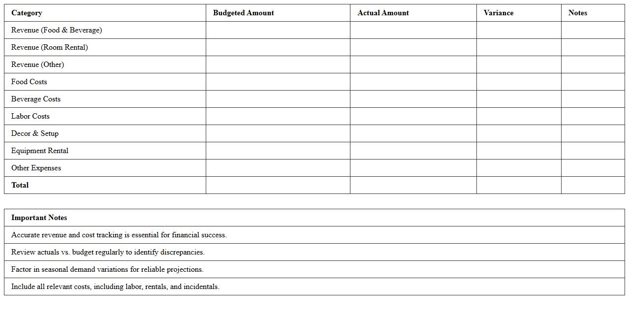 Banquet Operations Financial Planning Template