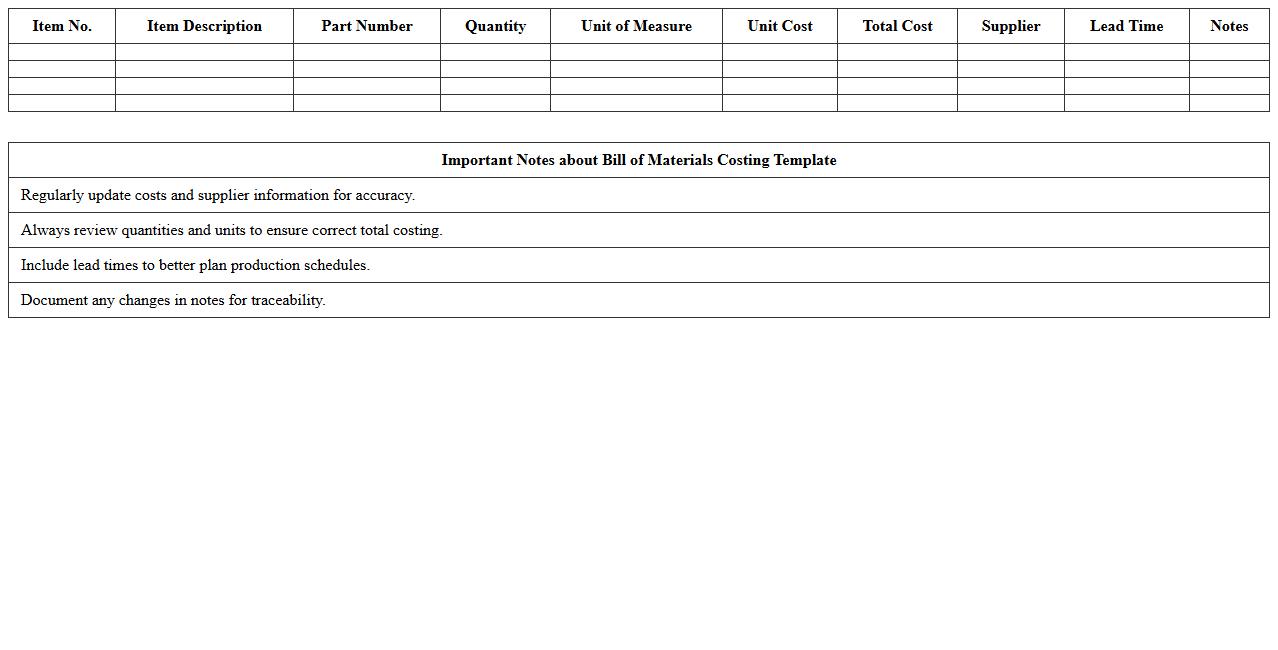Bill of Materials Costing Template