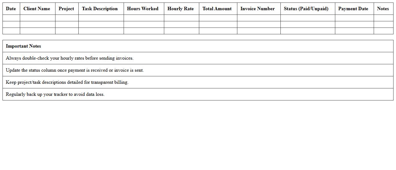 Billable Hours & Invoices Tracker Excel Template for Freelancers
