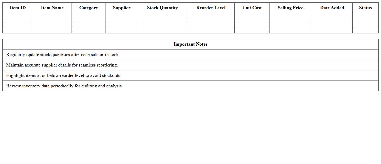 Boutique Store Inventory Tracking Excel Template