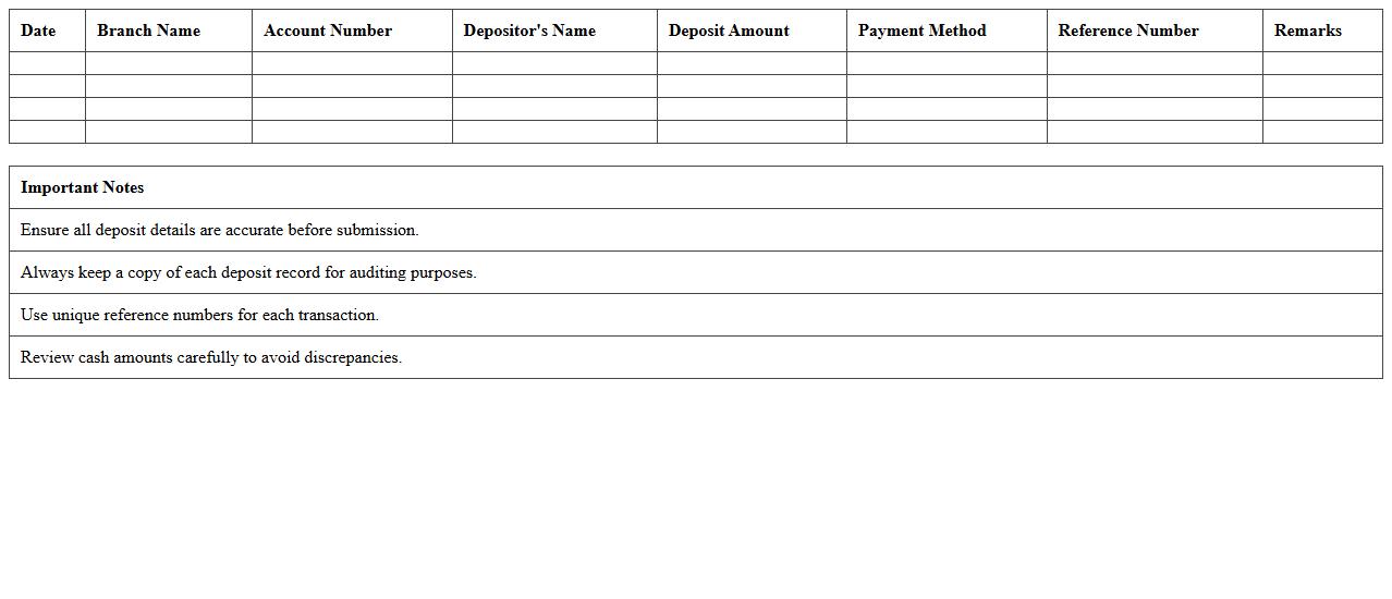 Branch Cash Deposit Record Excel Template