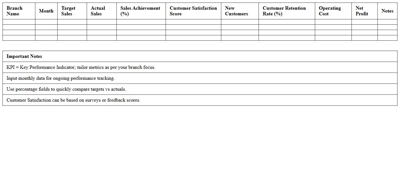 Branch Performance KPI Dashboard Template