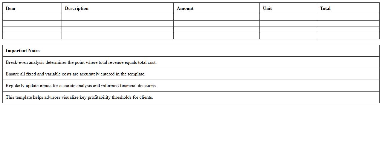 Break-Even Analysis Excel Template for Financial Advisors