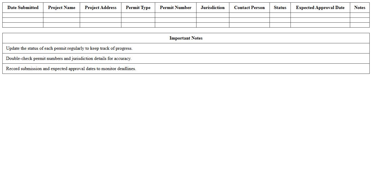 Building Permit Submittal Log Excel Template