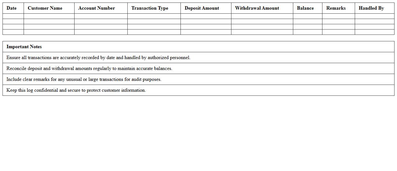 Business Customer Deposit & Withdrawal Log