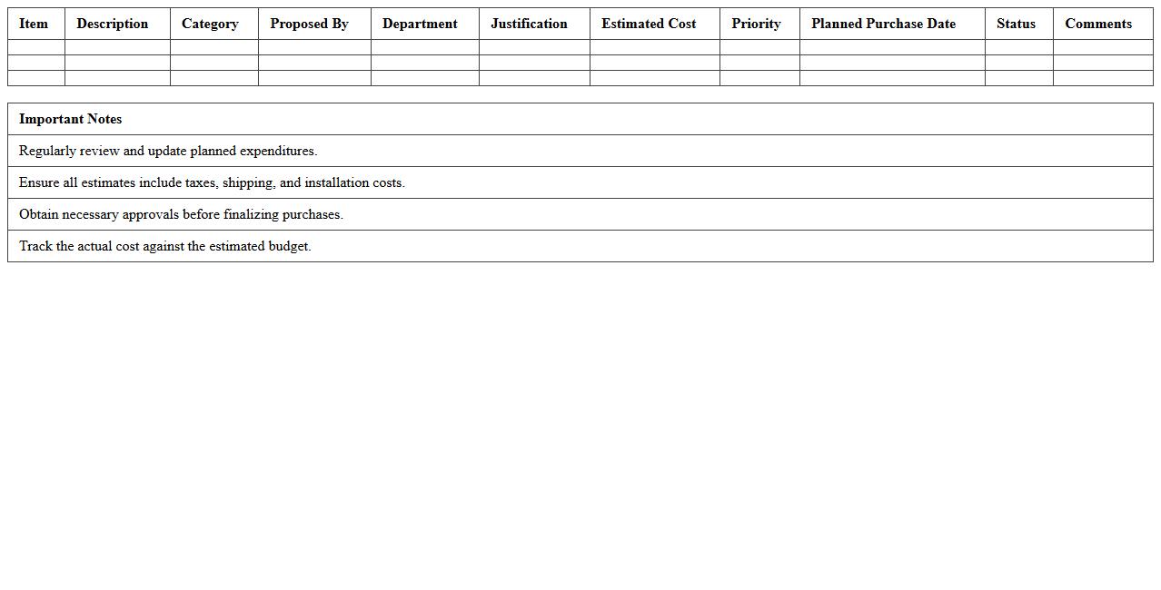 Capital Expenditure Planning Excel Template