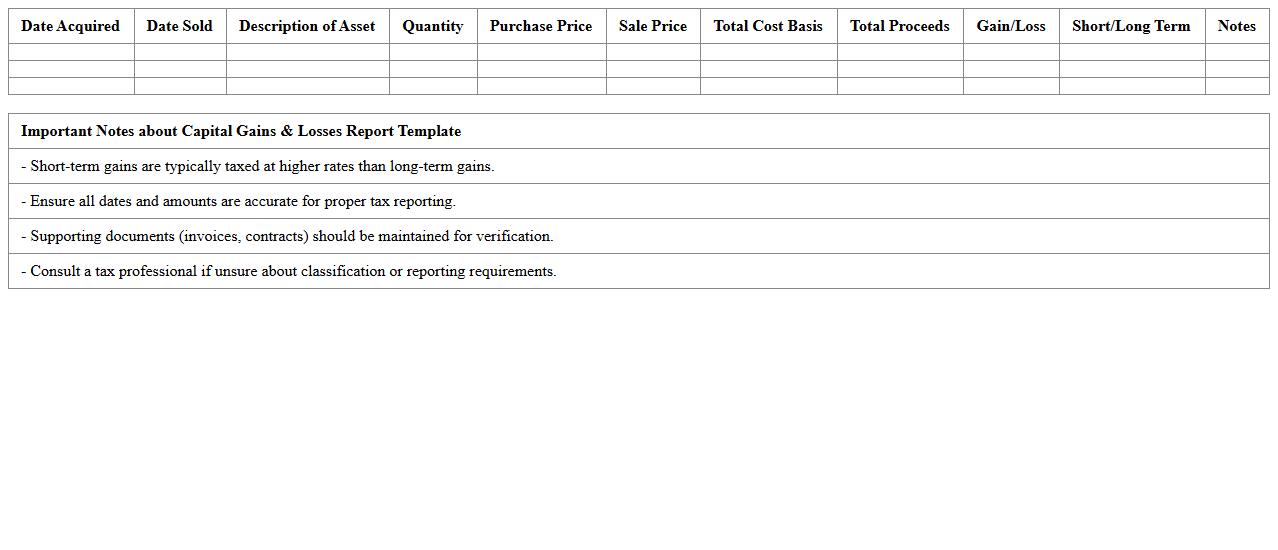 Capital Gains & Losses Report Template