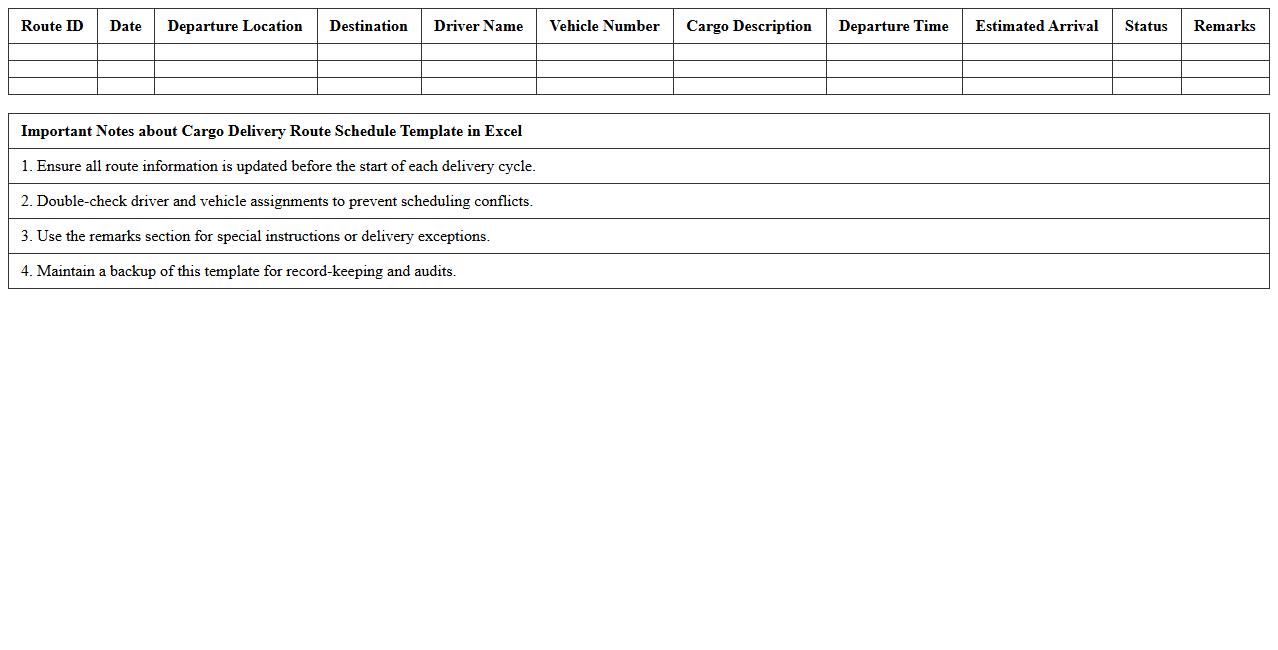 Cargo Delivery Route Schedule Template in Excel