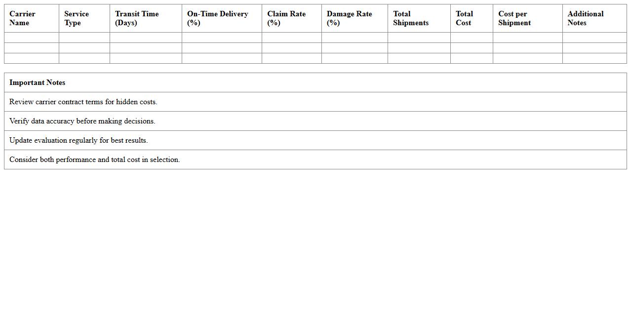 Carrier Performance & Cost Evaluation Excel