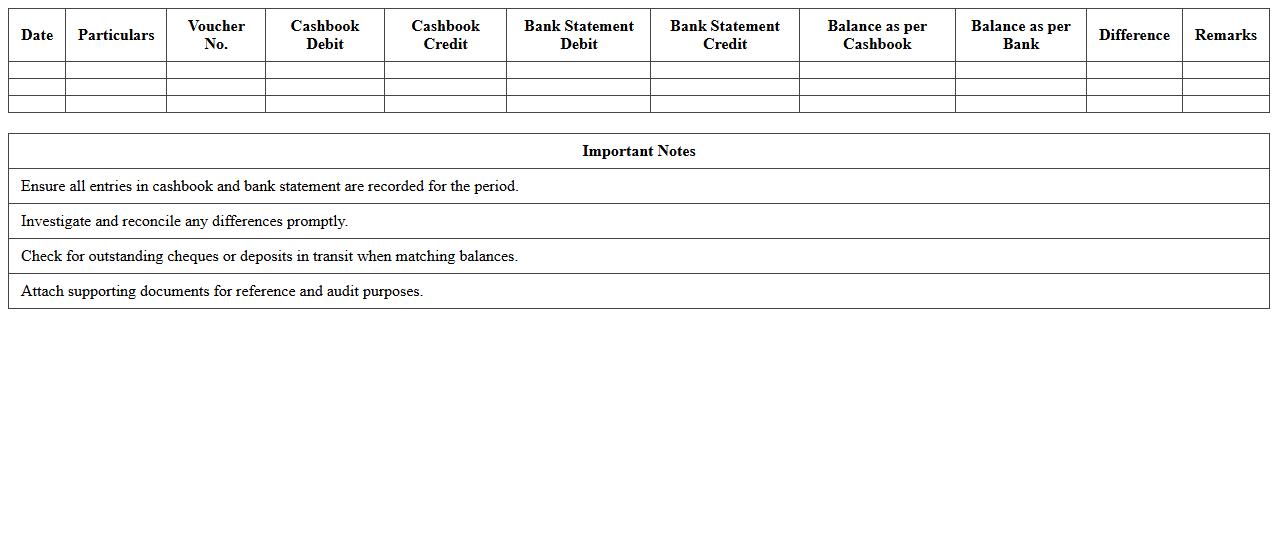 Cashbook and Bank Account Matching Template
