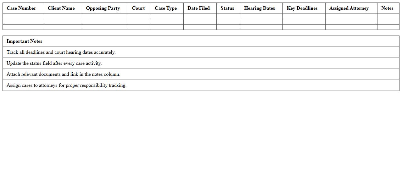 Civil Litigation Case Log Spreadsheet Template