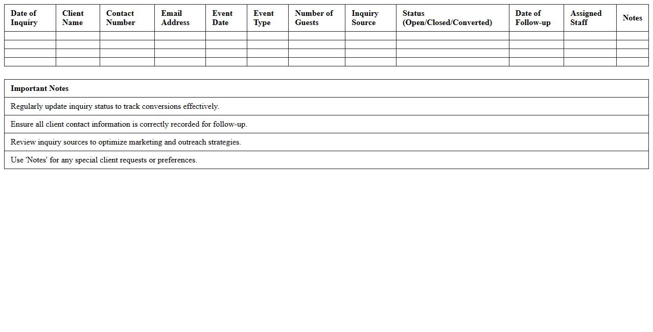 Client Inquiry & Conversion Tracker for Banquet Halls