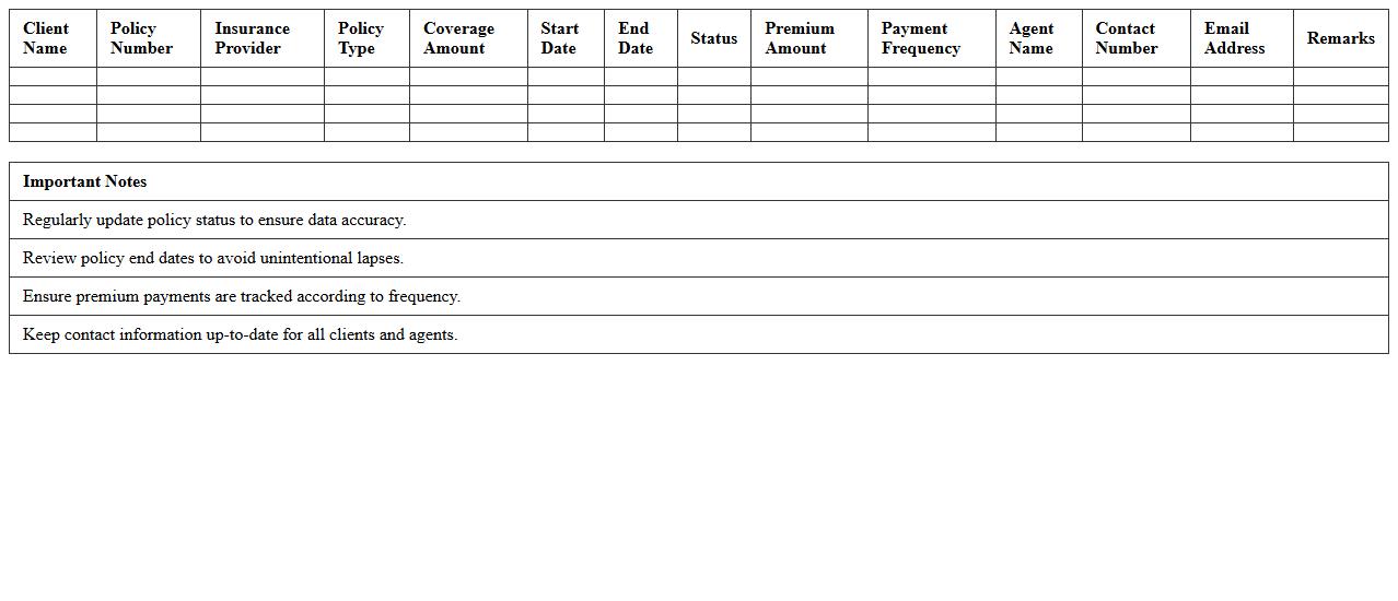Client Insurance Policy Tracker Excel Template