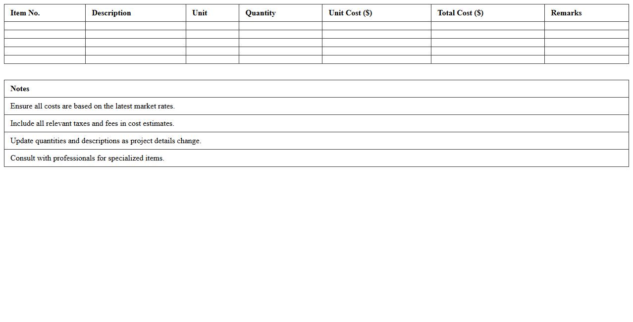 Commercial Building Cost Estimate Spreadsheet