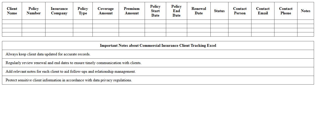 Commercial Insurance Client Tracking Excel