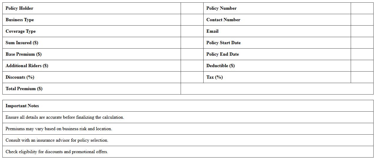 Commercial Insurance Premium Calculator Excel