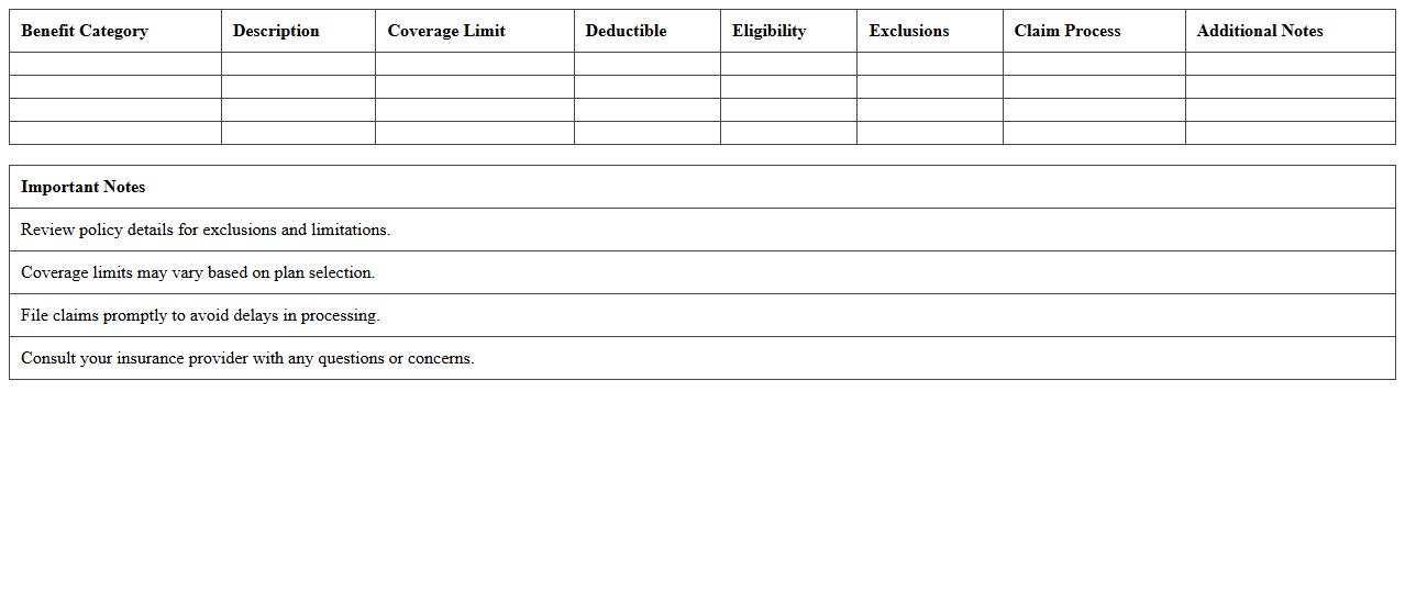 Comprehensive Insurance Benefits Overview Excel