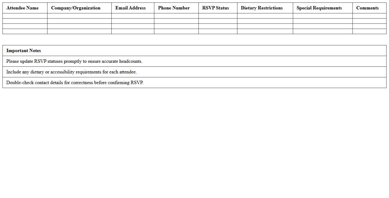 Conference Attendee RSVP Tracker Sheet