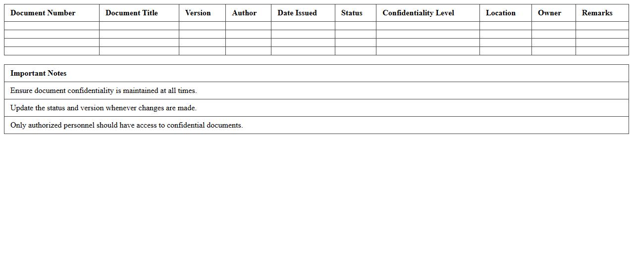 Confidential Document Control Excel Template