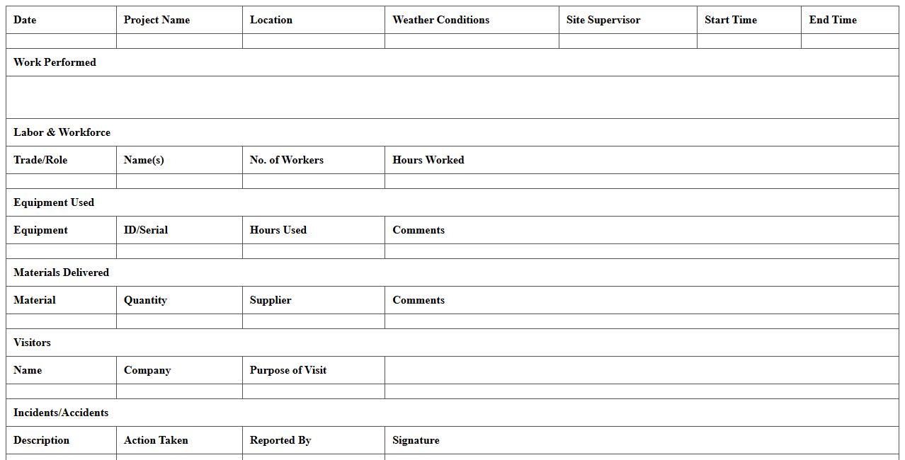 Construction Daily Log Excel Template for Site Supervisors