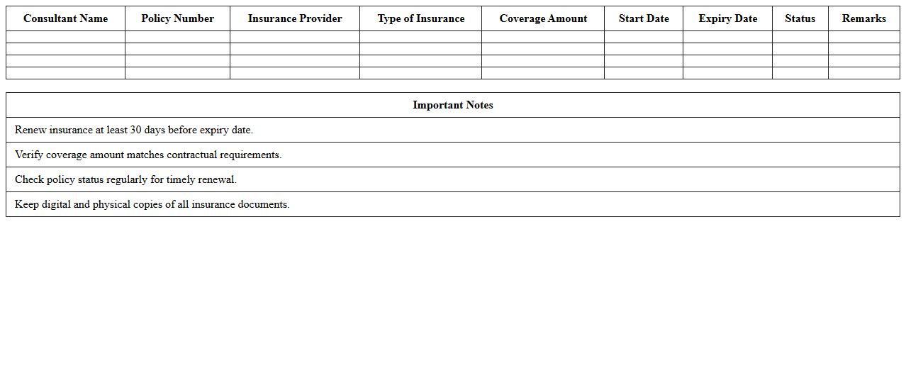 Consultant Insurance Renewal Schedule Excel Sheet
