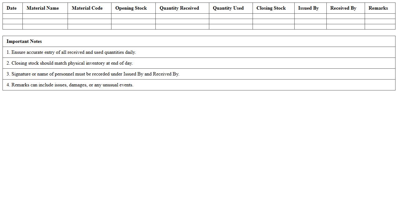 Consumable Materials Daily Usage Log Excel