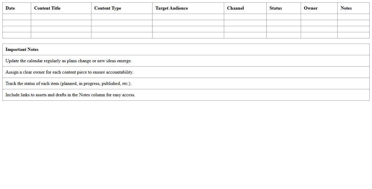 Content Marketing Calendar Excel Template