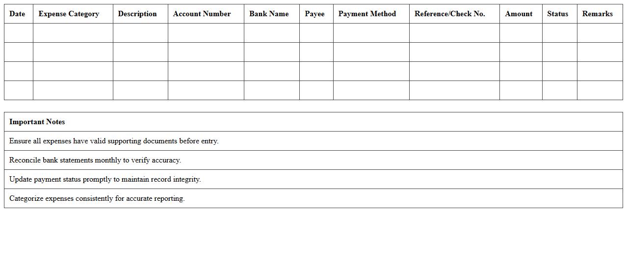 Corporate Bank Expense Summary Spreadsheet