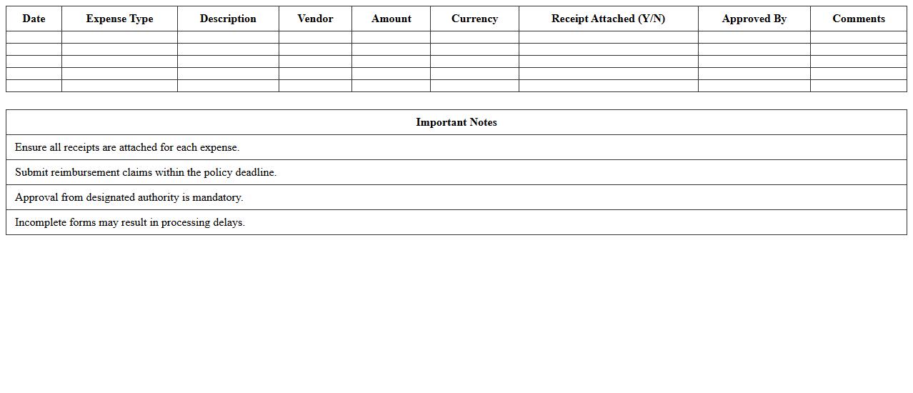 Corporate Expense Reimbursement Excel Template