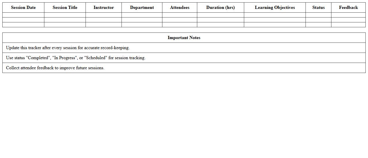Corporate IT Learning Session Tracker XLS