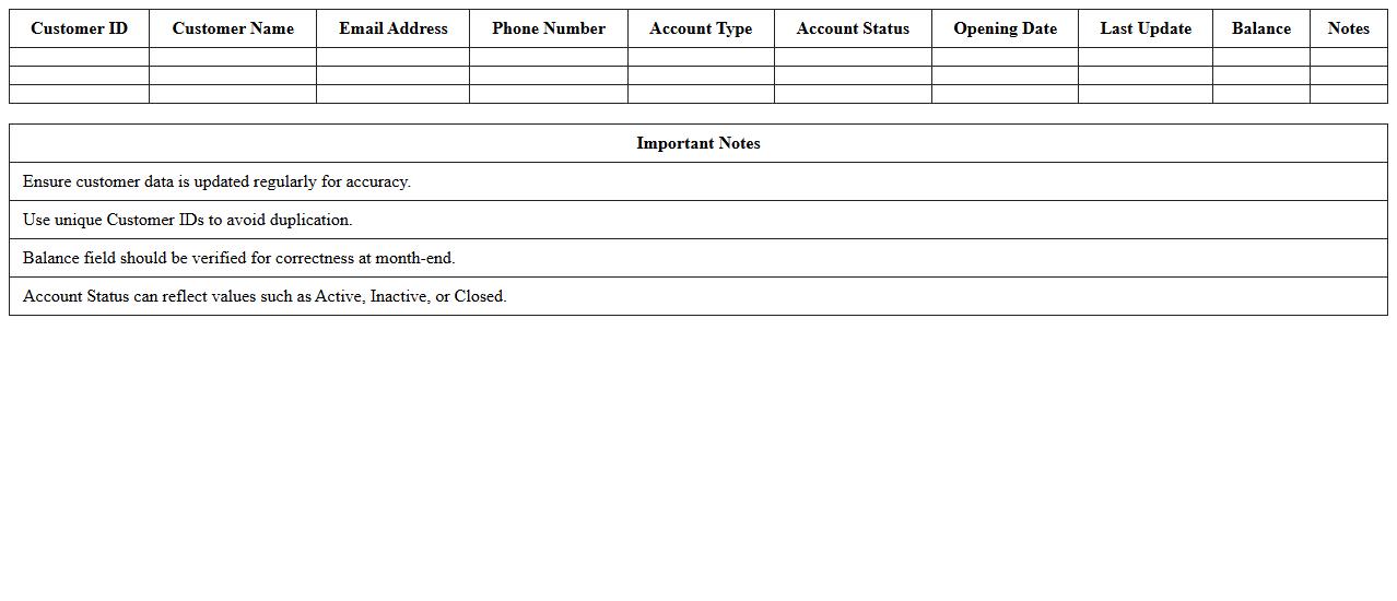 Customer Account Information Tracker Excel Template